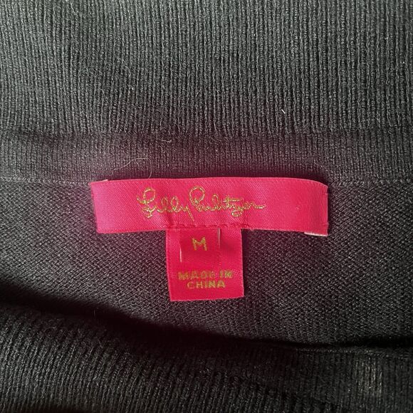 Lilly Pulitzer Off The Shoulder Alira Sweater Faux Fur Collar Size Medium Black - Picture 3 of 7